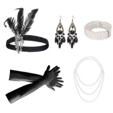 7pcs 1920s Women's Elegant & Sexy Accessories Set, High-End Retro Accessories For Single Party, Masquerade Ball, Feather Headband, Pearl Necklace, Bracelet, Gloves, Party Costume Accessories - A - View 20