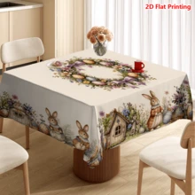 1/20件装复活节桌布，复活节兔子花卉图案，搭配粉彩彩蛋和花园景色，非常适合厨房餐厅装饰、季节性派对或下午茶使用，春季假日主题复活节主题装饰桌布 - 彩色 - 查看 17