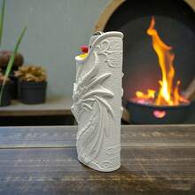 1pc 3D Chinese Dragon Lighter Case For BIC J6, Black/White Embossed Lighter Cover For Smoking Accessories - Multicolor - View 6