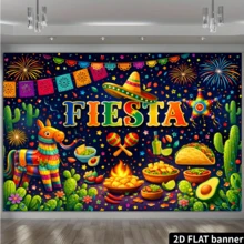 Phông nền tiệc Carnival Mexico 5 tháng 5 dạng phẳng 2D, hình ảnh mặt cười đeo kính thời trang, cờ Mexico tung bay, biểu ngữ đầy màu sắc và pháo hoa, đàn guitar, mũ sombrero, piñata và các món ăn, chữ "", chất liệu polyester, không cần nguồn điện, thích hợp để trang trí tiệc và tạo không khí vui tươi. - Nhiều màu 2 - Xem 3