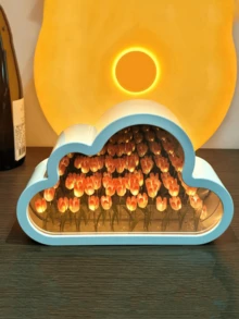 1pc Cloud Tulip Night Light, DIY Creative Artificial Tulip Flower Design, Battery Operated, Suitable For Living Room, Bedroom, Desk, Office, Game Room Decor, Also Can Be Used As Photography Prop, Handmade Gift For Holiday And Birthday - Multicolor - View 7