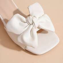 Women Bow Decor Chunky Heeled Mules, Fashion Summer Heeled Sandals Valentines - White - View 8