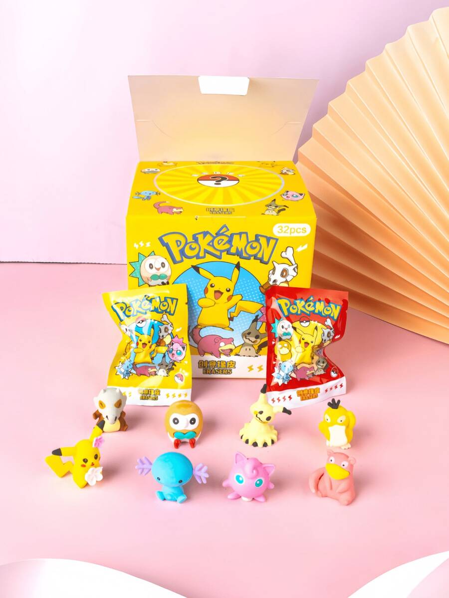 Pokemon Pikachu Mystery Box Cartoon Erasers, Includes 32 Mini Figurines, Cute Collectible Blind Box Toys, Perfect Gift And Display For Fans, Adds Fun To Your Collection (Styles May Vary) - Multicolor - View 1