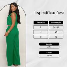 Elegant Women's Linen Vest And High-Waisted Pants Set - Bendera Hijau - View 3