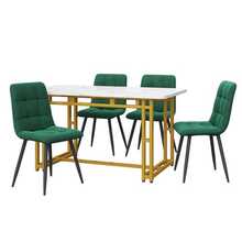 120x70 Cm Gold Dining Table With 4 Chairs, Modern Kitchen Table And Chair Set, Dark Green Velvet Dining Chair, Gold Wrought Iron Table Legs - Dark Green - View 3