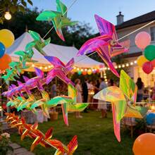 一套彩色激光风车，户外花园装饰风车，DIY派对花园婚礼装饰风车，适用于节日庆典、派对装饰、风景名胜景观美化（10米钢丝+20个风车） - 風車串 - 查看 9