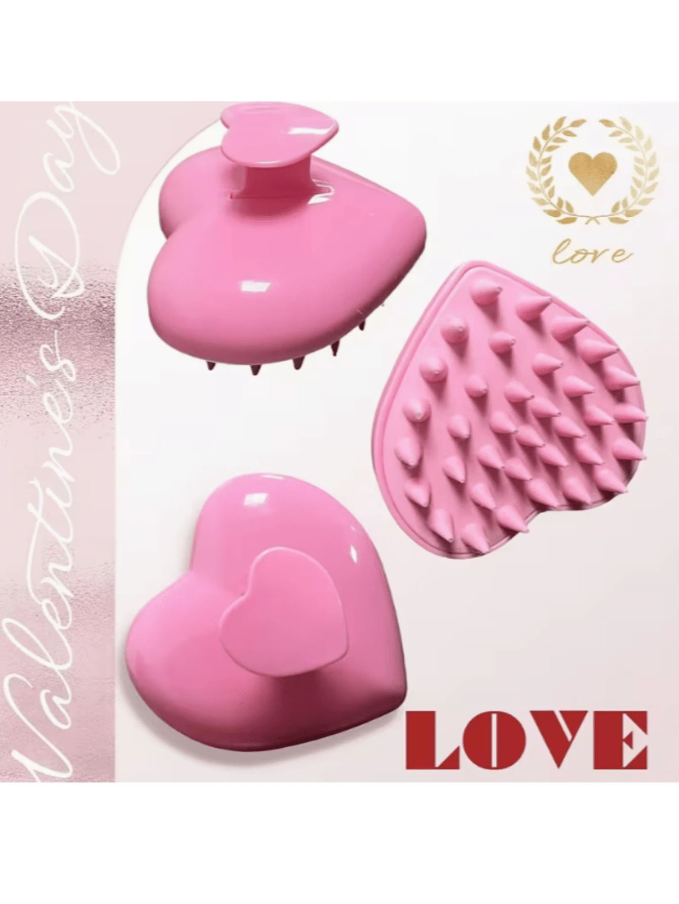 Silicone Massage Hair Brush For Scalp Care And Cleaning - Pink - View 1