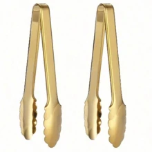 1/2pcs Champagne Golden Stainless Steel Serving Tongs, 9" Easy Grip - Perfect For Buffet & Parties - Gold - View 2