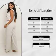 Elegant Women's Linen Vest And High-Waisted Pants Set - 離開 - 查看 3