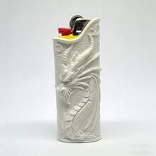 1pc 3D Chinese Dragon Lighter Case For BIC J6, Black/White Embossed Lighter Cover For Smoking Accessories - Multicolor - View 9