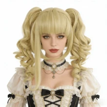 Kpop Double Ponytail Curly Wig, Light Blonde Y2K Style, High Quality Cosplay Anime Wigs For Ladies - Linen Gold - View 2