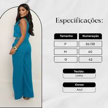 Elegant Women's Linen Vest And High-Waisted Pants Set - 藍綠色 - 查看 3