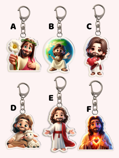 1pc Retro Catholic Keychain Of Jesus Lamb Decorative Keychain, 2D Acrylic Key Pendant, Jesus And Heart Shape Design, Keychain Accessories, Holiday Decoration, Suitable For Car And Bag Accessories, Ideal Anniversary Gift
