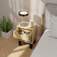 Bedside Table With Drawers And Open Compartment, Suitable For Bedroom/Living Room, Dimensions: 35 X 26 X 50 Cm, Oak - Khaki - View 10