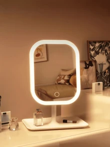 LED Makeup Mirror With Light, Portable Vanity Mirror, 3 Lighting Modes, Touch Control, With Portable Stand And Foldable Design, Bedroom Mirror, Lighted Beauty Mirror, USB Rechargeable Mirror, Women's Gift, Home/Room Decor - Multicolor - View 3