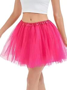 1pc Adult Tutu Skirt With Mesh Lining, Princess Puff Skirt, Cosplay Tutu Dress For Birthday Party, Costume Play,Summer,Beach,Wedding - Hot Pink - View 4