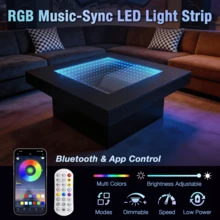 FKWin RGB LED Infinity Mirror Coffee Table, Modern Gaming & Party Light Up Furniture For Lounge, Black - Black-abyss - View 6