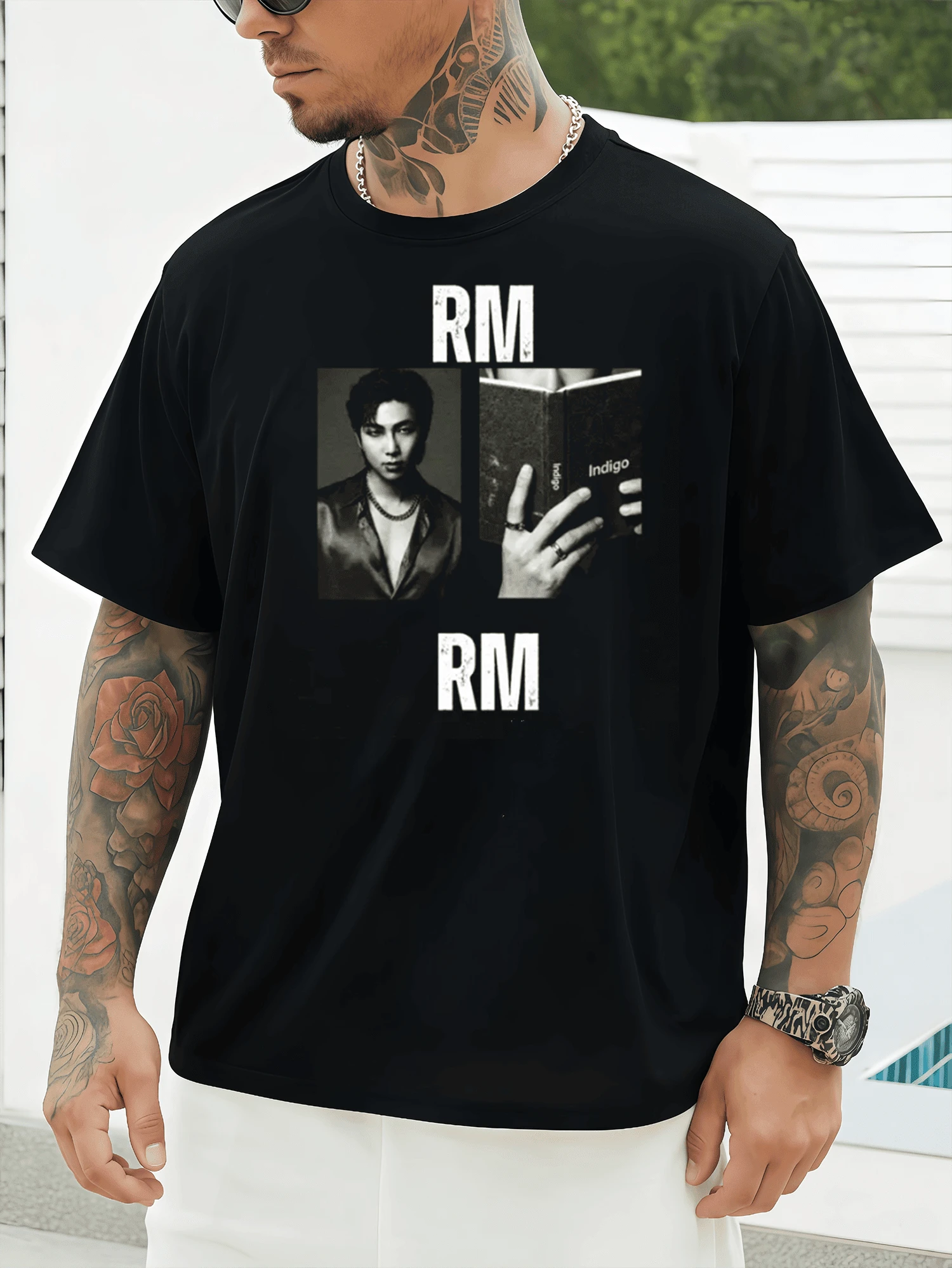 Camiseta Monocromática con Retrato de RM de , Camiseta con Diseño Gráfico - Negro - Ver 1