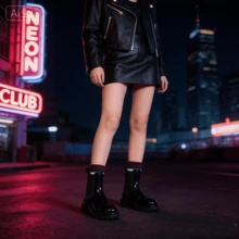 Ombre Chic Leopard Print Chelsea Rain Boots, Transparent Glossy Thick Sole Fashionable Ankle Boots - Black 1 - View 5