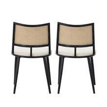 Two Dining Chairs, PU Leather Seat, Rattan Backrest, Living Room/Bedroom Chair, Black - Black - View 5