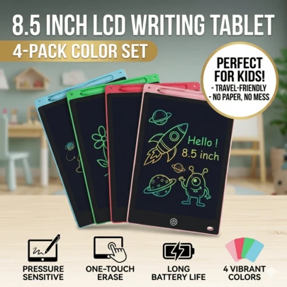 4 Pieces 8.5 Inch LCD Writing Tablet For Kids , Colorful Electronic Drawing Pad, Erasable Reusable Toddler Doodle Board, Educational Learning Toy Birthday Gift For 3-6 Year Old Boys Girls