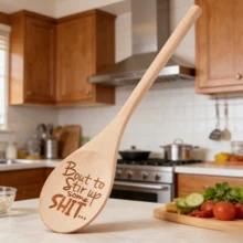 Funny Engraved Wooden Cooking Spoon, High-Quality Natural Wood, Multi-Functional For Coffee Stirring, Soup, Salad & Rice, Convenient Kitchen Must-Have - Apricot - View 1