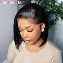 Peluca de encaje frontal de cabello humano brasileño ondulado y elegante para mujeres, de fibra resistente al calor, con área de encaje de 13*4 4*4 5x5 13x6 pulgadas, sin necesidad de pegamento, peluca sintética de encaje frontal con encaje pre-cortado, aspecto natural HD, línea del cabello natural pre-depilada, encaje frontal de oreja a oreja - Natural y Negro - Ver 20