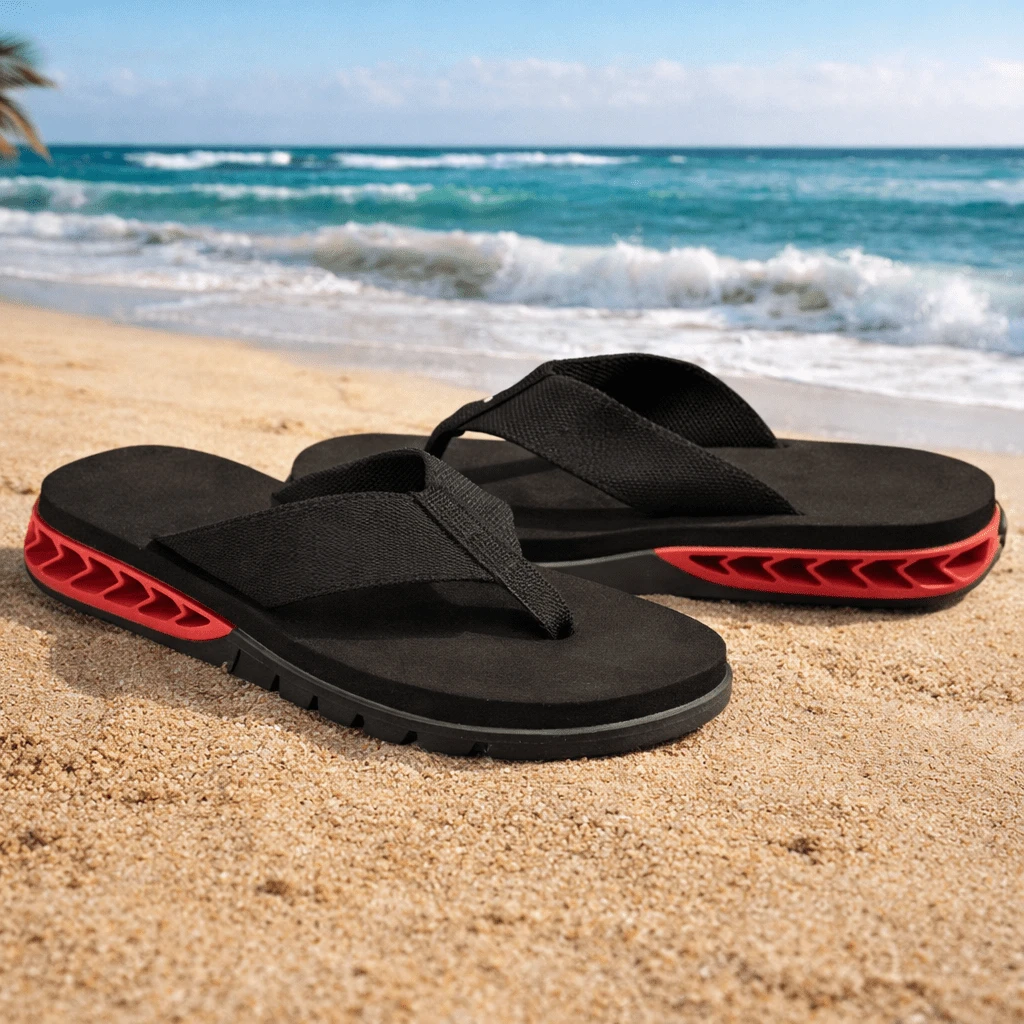 Comfortable Men's Unisex Flip-Flops - ĐEN ĐỎ - Xem 1