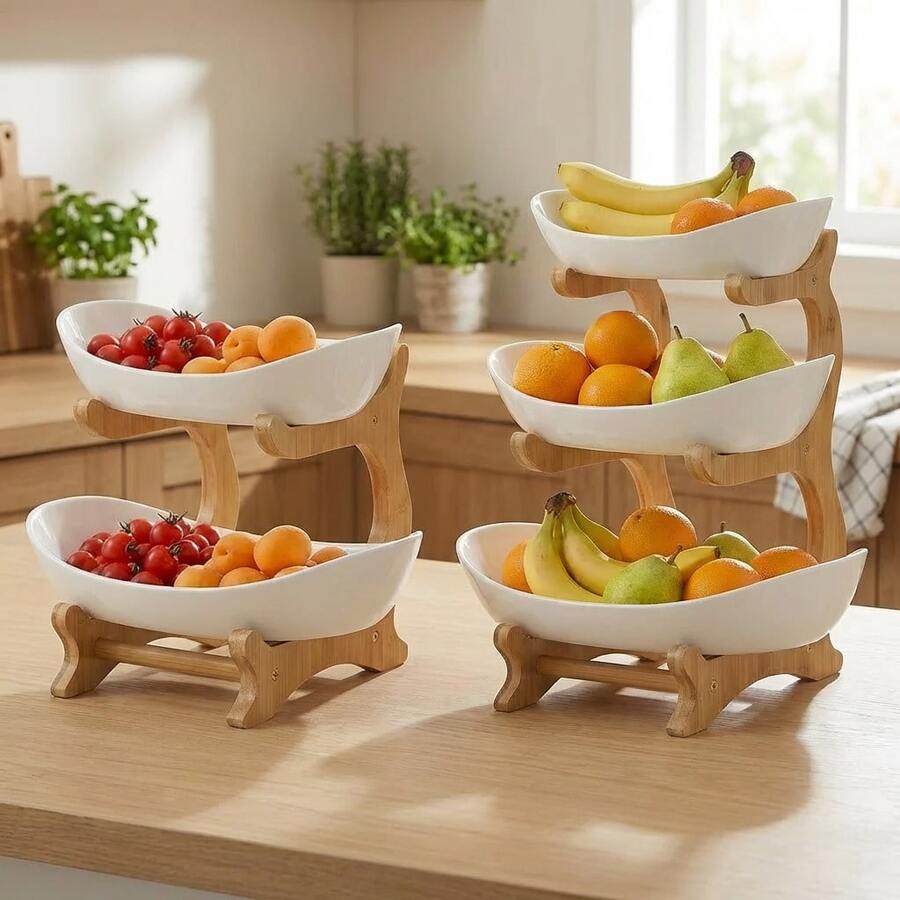 2/3-Tier Fruit Rack Snack Storage Tray, Decorative Rack - Plastic Fruit Bowl Set For Kitchen And Dining - Multi-Layer Fruit, Snack, And Dessert Tray - For Parties, Outdoor Gatherings, Gifts