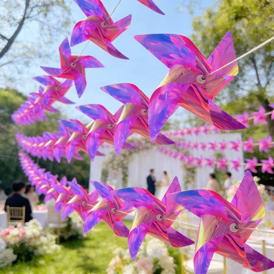 1 set Décoration de jardin extérieur Moulin à vent, Fil de moulin à vent coloré DIY, Moulin à vent en plastique imperméable, Convient pour la décoration de fête, la célébration des vacances, l'aménagement paysager de la zone pittoresque (10 m de fil d'acier + 20 pièces de moulins à vent) - Corde de moulin à vent - Voir 1