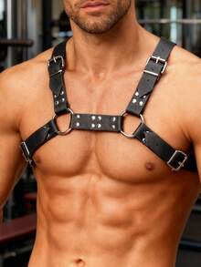 1pc Men's Faux Leather Chest Harness With O-Ring Detail, Adjustable Straps Fashion Accessory For Party Club Festival - 彩色 - 查看 7