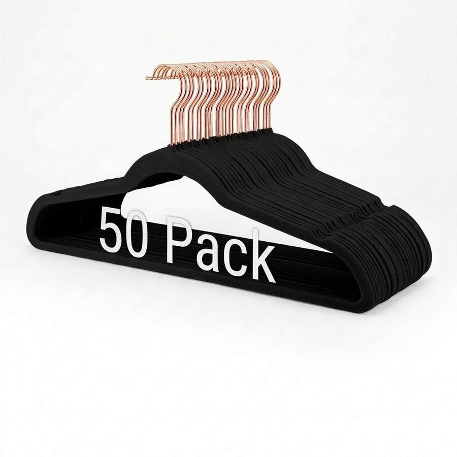 Blauesmeer Pack Of 100 Velvet Black Clothes Hangers, Trouser Hangers Space Saving, Suit Hangers, Thin Non-Slip Clothes Hangers, 360° Rotating Hook, Velvet Hangers For Dresses, Tank Tops, Heavy Clothes - Black - 黑色 (100 Pack) - 查看 1