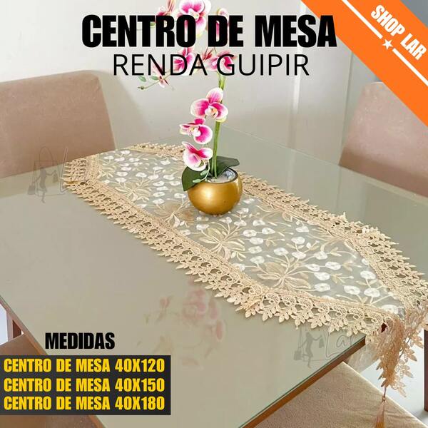 Caminho De Mesa Bordado Guipir 40x180cm Trilho Renda Croche
