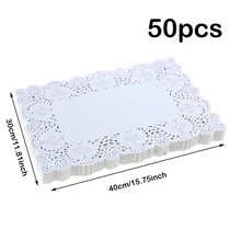 50/100pcs Rectangular Paper Placemats, Disposable Grease-Proof Lace Placemats, Suitable For Placemats, Wedding Birthday Party Dessert Table Food Decoration, 3 Sizes Available - View 13