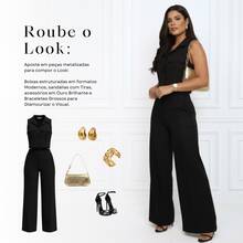 Conjunto Linho Colete E Calça Cintura Alta Elegante Feminino - Preto - Visão 7