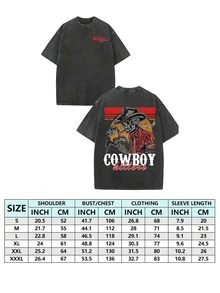 Cowboy Killer, Become An Excellent Cowboy, Classic Retro Fashion Casual Western Pattern Skull Dinosaur Popular Letter Print Premium 230g Washed Cotton T-Shirt, 100% Pure Cotton Washed Cotton, Retro Street Style Versatile, Men's Spring And Summer High-Quality Printed Cotton Retro Fashion Brand Loose Soft Comfortable Casual Multi-Color T-Shirt, Suitable For Summer Outdoor Wear, Suitable For Parties And Gatherings, Outdoors, Has A Certain Thickness, Daily Wear And Friends' Gifts, Back-To-School Gifts, New Year's Gifts, St. Patrick's Day Gifts, Spring Gifts. - 黑色 - 查看 2