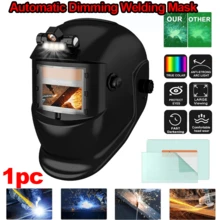 1pc Large Viewing Area Solar-Powered High-Impact PP Welding Helmet, Professional Matte Black Full-Face Welding Mask With LED Work Light, True Color Lens & 2 Arc Sensors, Auto Darkening Shade 4/9-13, Ideal For TIG MIG ARC Welding, Metal Fabrication & Auto Repair Shop All-Season Industrial Use - Black - View 2