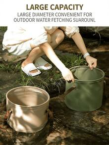 1pc 20L Travel Bravery Outdoor Foldable Water Bucket | Large Capacity Portable Camping Ice Bucket | Leak-Proof Material | Foldable Storage Only 2cm Thick | Heat-Resistant Odorless Design | Multi-Functional For Camping Handwashing | Khaki And Army Green Colors Available | Mountainous Pattern Outdoor Style | Reinforced Bucket Body Can Be Filled With Water | Carry Handle Design For Portable Travel | Picnic Party Beverage Chilling - Folding Storage Bucket - View 3