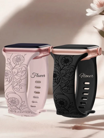1 pieza Correa de reloj deportivo con flores talladas personalizadas, compatible con correas de , tallas incluyen 44mm, 40mm, 38mm, 41mm, 45mm, 49mm, 42mm, versión para mujer, colorida, hecha de material de silicona suave beige, patrón floral adorable, adecuada para Apple Watch Ultra 2, SE, 11, 10, 9, 8, 7, 6, 5, 4, 3, 2, 1, se puede usar como regalo de vuelta a la escuela o para el Día de San Valentín