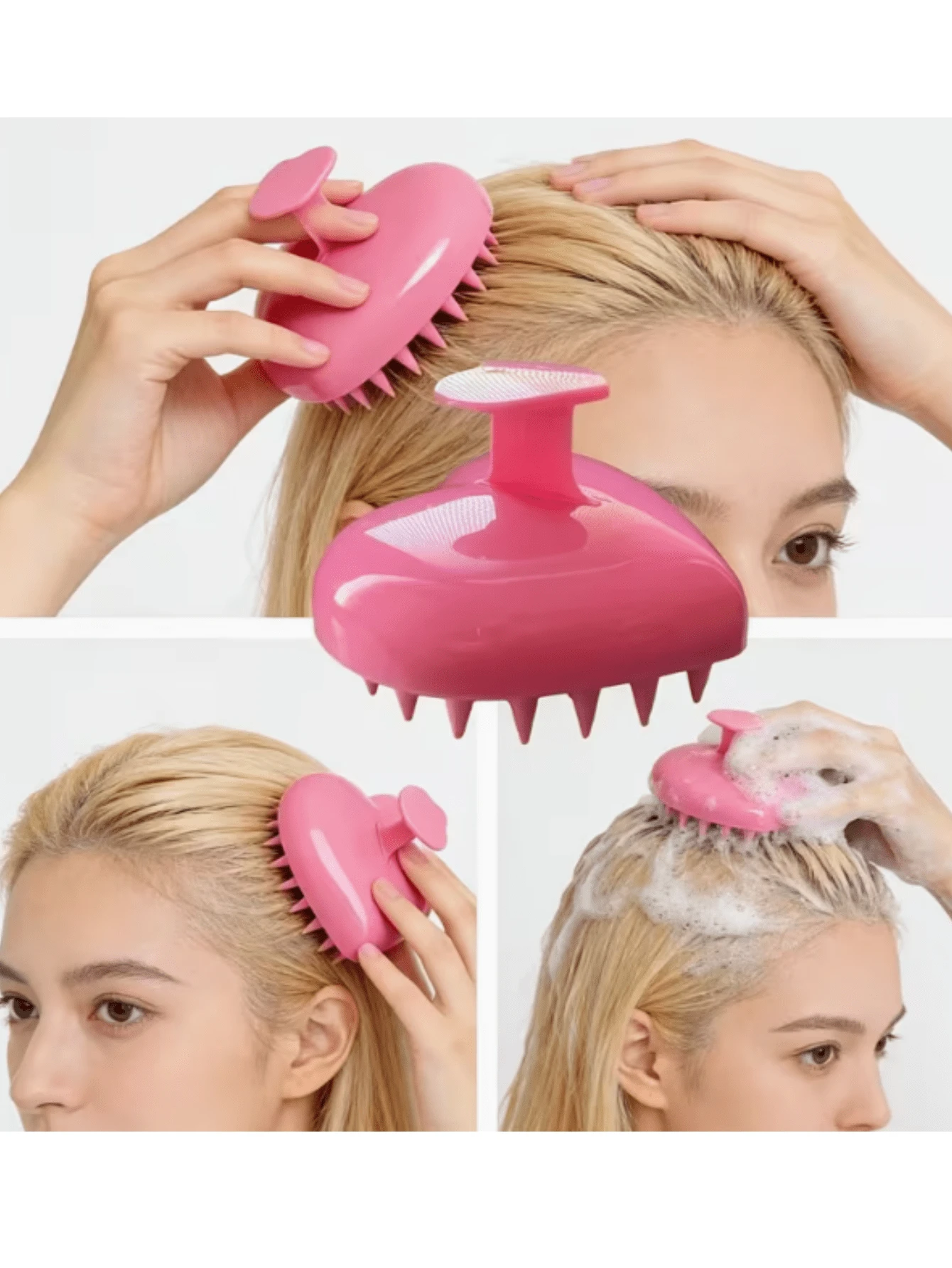1个心形硅胶旋转刷，便携式按摩刷，沐浴刷，头发刷，硅胶身体磨砂刷，去角质沐浴磨砂膏，有效去除沐浴老茧并轻柔按摩 - 粉色 - 查看 1