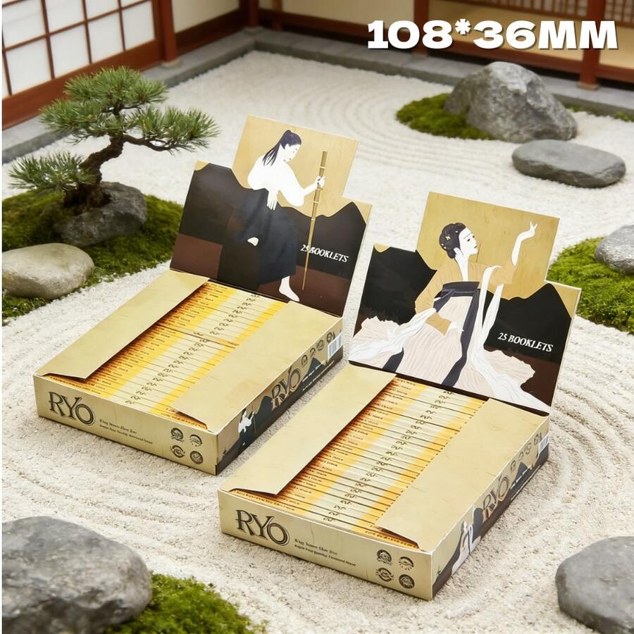 RYO Limited Edition Ultra-Thin Japanese Aesthetic Dry Landscape Rolling Papers, 5/25/50 Packs Multi-Size Combo Set, 108*36mm Golden Size, High Capacity & Cost-Effective Smoking Accessories, Japanese Art Ukiyo-E Packaging, Easy To Roll, Burn Evenly, Ideal Choice For Cigarette Lovers And Hikers/Campers - Japanese Aesthetic Bleached Paper - View 1