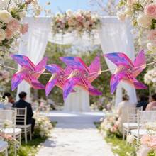 1 set Décoration de jardin extérieur Moulin à vent, Fil de moulin à vent coloré DIY, Moulin à vent en plastique imperméable, Convient pour la décoration de fête, la célébration des vacances, l'aménagement paysager de la zone pittoresque (10 m de fil d'acier + 20 pièces de moulins à vent) - Corde de moulin à vent - Voir 8