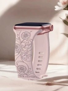 1pc Customized Floral Carved Sports Watch Band, Compatible With Apple Watch Bands, Sizes Include 44mm, 40mm, 38mm, 41mm, 45mm, 49mm, 42mm, Women's Version, Colorful, Made Of Soft Beige Silicone Material, Adorable Floral Pattern, Suitable For Apple Watch Ultra 2, SE, 11, 10, 9, 8, 7, 6, 5, 4, 3, 2, 1, Can Be Used As Student Back To School Or Valentine's Day Gift - Multicolor - View 4