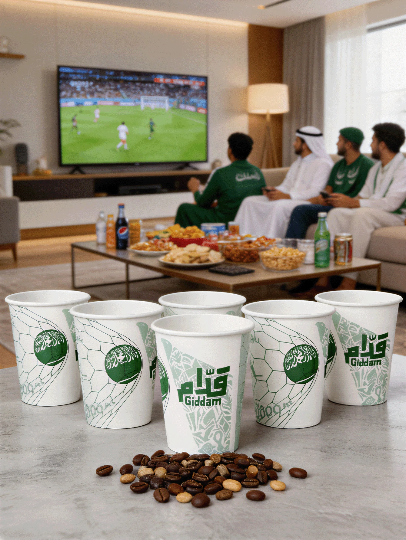 20/50 个世界杯主题纸杯，一次性咖啡/茶杯，适合盛装茶、水、果汁、浓缩咖啡、甜点以及冷热饮品，为沙特阿拉伯足球队加油助威！ - 彩色 - 查看 1