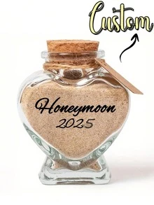 Customized Honeymoon Sand Bottle, Personalized Honeymoon Heart-Shaped Glass Jar, Customized Wedding Bride Party Bottle, Beach Resort Souvenir Bottle, Honeymoon Memories, Creative Beach Couple Gift, Unique Honeymoon Sand Souvenir - Multicolor - View 3