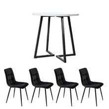 Dining Chair Set (5 Pieces), Modern Style Dining Chair Set With 4 Chairs, Kitchen Dining Chair Set, Round Table Diameter 80 Cm, Black Metal Table Legs, White MDF Tabletop, Black Velvet Chairs - Black - View 2