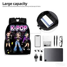 3件組 K-POP 歌手風格背包套裝，含鮮豔舞台印花，適合青少年日常使用，包含輕量休閒背包、時尚通勤包及大容量旅行包，附收納口袋，適用於學校用品 - 多色 - 查看 5