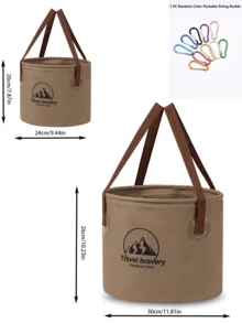 1pc 20L Travel Bravery Outdoor Foldable Water Bucket | Large Capacity Portable Camping Ice Bucket | Leak-Proof Material | Foldable Storage Only 2cm Thick | Heat-Resistant Odorless Design | Multi-Functional For Camping Handwashing | Khaki And Army Green Colors Available | Mountainous Pattern Outdoor Style | Reinforced Bucket Body Can Be Filled With Water | Carry Handle Design For Portable Travel | Picnic Party Beverage Chilling - Folding Storage Bucket - View 11