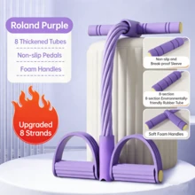1pc Multi Tube Resistance Band, 4/6/8 Tube Tension Trainer, With Antiskid Pedal And Foam Grip, Suitable For Training And Yoga - Purple - View 1
