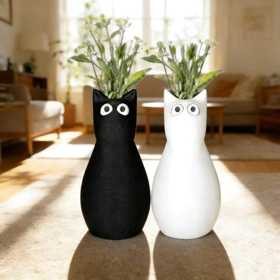 3D猫咪花瓶 - 现代简约设计,耐用塑料材质,适合家居装饰和桌面摆放,为您的家营造趣味盎然的氛围。 - 1PC - 查看 1